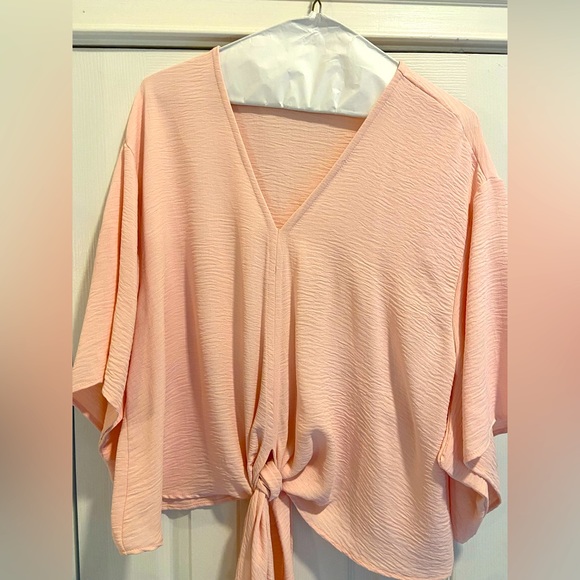 Adrienne silky top with front tie pastel pink - Picture 1 of 3